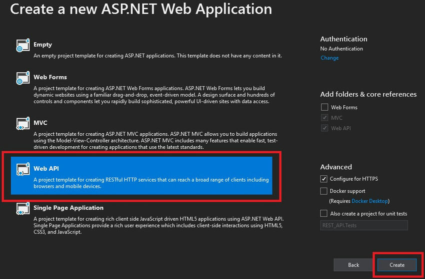 Create a new ASP dot net web application